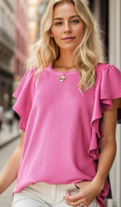 Hot pink ruffle sleeve Top
