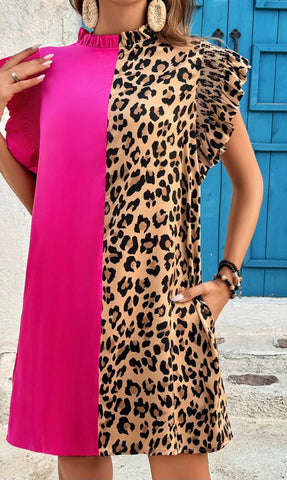 Pink Leopard Ruffle Dress