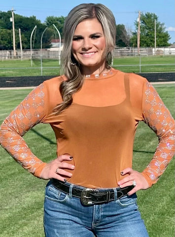 Burnt Orange mesh Top