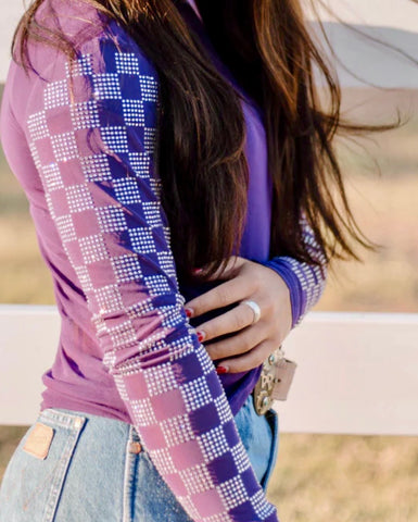 Checked in Purple Mesh Top