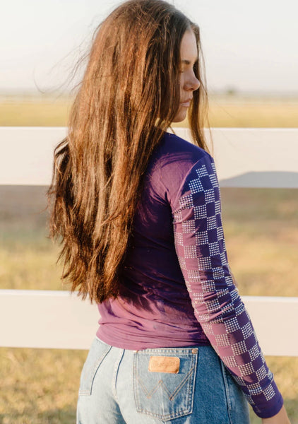 Checked in Purple Mesh Top