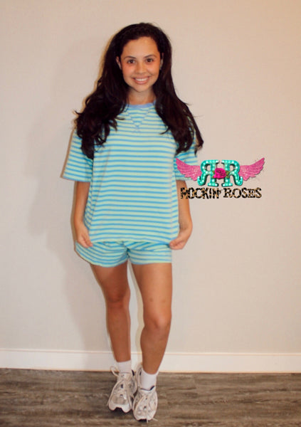 Blue Stripe Short Set