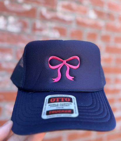 Navy cap with Pink bow