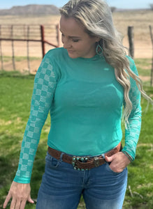 Checked in Turquoise mesh Top