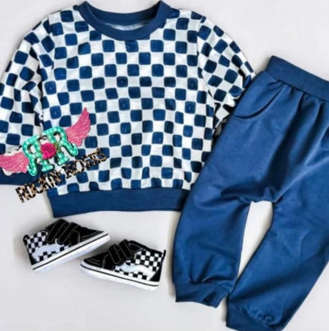 Blue Checkered Jogger set