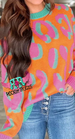 Orange Leopard sweater