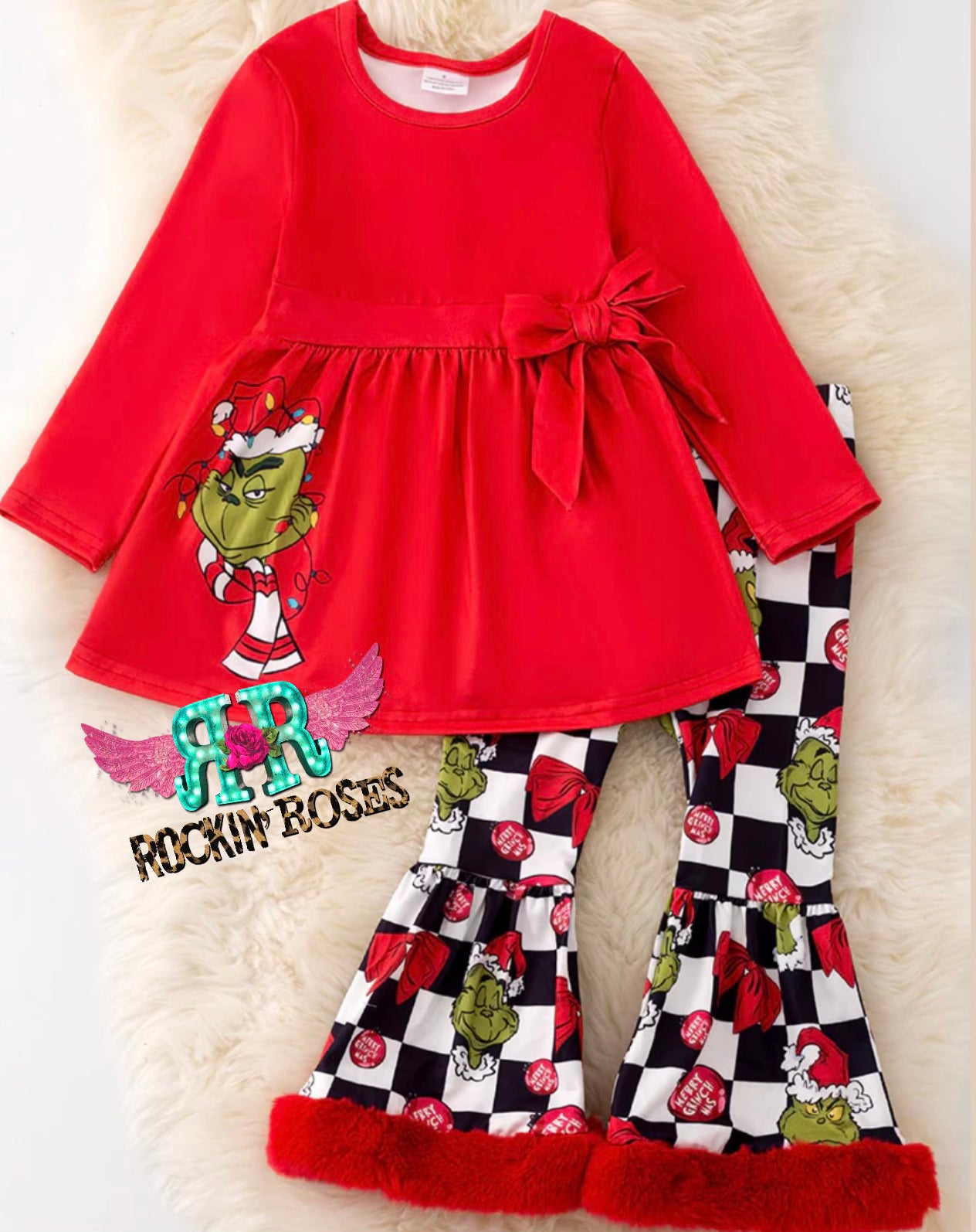 Red Tunic/ checkered bell bottoms